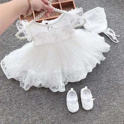 Baby Baptism Dress Newborn Wedding 1st Birthday Party Baby Girl Dress Lace Princess White Infant Baby Christening Gowns With Hat