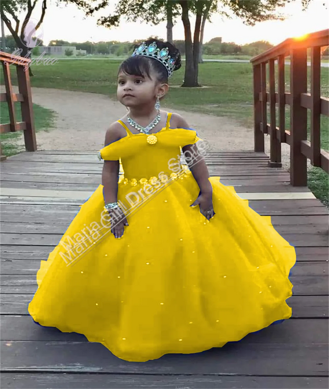 Royal Blue Princess Festive Dresses Tulle Elegance Flower Girl Dresses  For Wedding Baptism Toddler Official Events