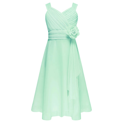 Children Girls Elegant Evening Birthday Party Maxi Dress Sleeveless Ruched Bodice Chiffon Princess Gown Wedding Bridesmaid Dress
