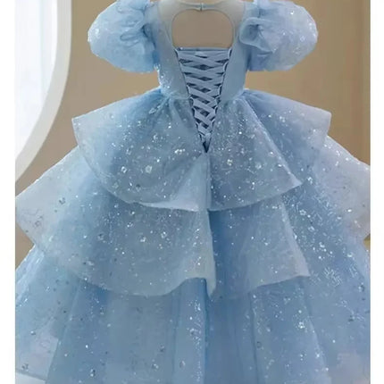 2025 Baby Girl Princess Dress Sequin Party Dresses for Children Puff Sleeves Clothing Classy Flower Weddings Girls Costumes