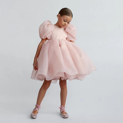 Hot Sale Kids Fashionable Backless Princess Gown For Birthday Party Cute Graceful Puff Sleeve Girl Dresses Wedding Guest Clothes
