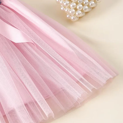 Girls Floral Print Tutu Dress Pink Big Bow Sleeveless Princess Party Dresses Kids Wedding Birthday Pageant Ball Gown Children Fo