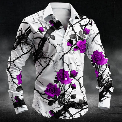 Fashion plum blossom pattern 3d Print Men Long Sleeve Shirts Art Shirt Autumn Casual Single-Breasted Blouse Men's Clothing