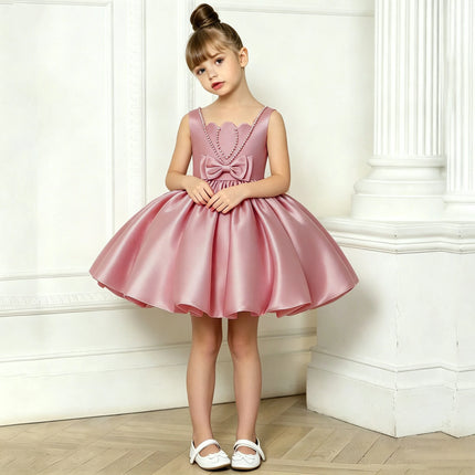 Summer Beading Bridesmaid Girls Dress Elegant Baptism Wedding Party Princess Prom Dresses Girl Bow Birthday Evening Kids Clothes