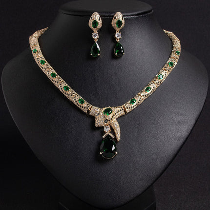 S925 Silver & Zircon Snake Necklace and Earring Set