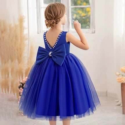 2-10 Years Girls Princess Dress Summer Tulle Big Bow Girls Wedding Dress Piano Performance Costume Host Costume New Kids Clothes