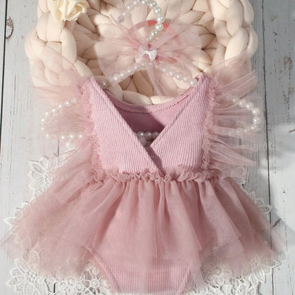 Ylsteed Newborn Photography Outfit Baby Tutu Dress + Headband Set 0-3M Soft Tulle Romper Princess Costume Photo Shoot Clothing