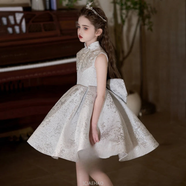 Wed Dress 2025 Children Girls Host Short Princess Gown Kids Clothes Formal Party Wear Costume Piano Recital Performance Outfit