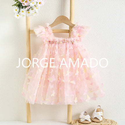Summer Baby Girls Fairy Dress Cute Butterfly Appliques Tutu Mesh Party Princess Dresses Toddler Birthday Wedding Costume A5968-3