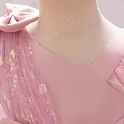 Baby Girls Sequin Bow Birthday Baptism Dress Party Dresses For Toddler Kids Pink Lace Evening Gown Children Fashion Summer Wear