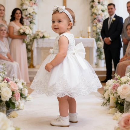 White Dress For Girls Puffy Flower Princess Dress 3M-3T Toddler Baby Girls Dress Pageant Wedding Flower Girls Dress Formal Gown