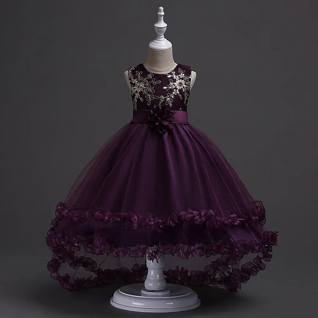 Teenagers Girls Dress Summer Mesh Fashion Girls Princess Wedding Dress Piano Performance Costume 4-14 Years New Kids Clothes