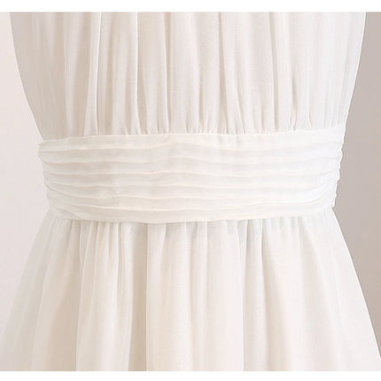 Tween Girls White Dress Elegant Halter Neck Chiffon Maxi Dress Junior Bridesmaid Formal Wedding Party Dresses for Kids 8-12 Teen