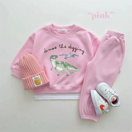 Cartoon Dinosaur Sweatshirts 2Piece Set Spring Autumn Costume For Boys And Girls New Design Round Neck Tops Baby Clothing