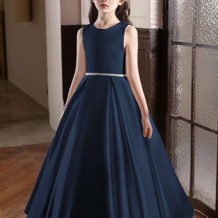 Girl Teenage Royal Blue Long Dress Birthday Party Wedding Evening Gown Big Bow Bridesmaid Dress