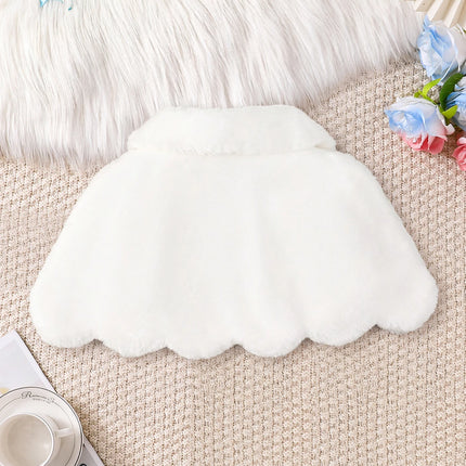 Girls' White Faux Fur Cape for 4-8Y, Kids' Wedding Flower Girl Shrug with Rhinestone Clasp, Winter Party Dress Cover Up