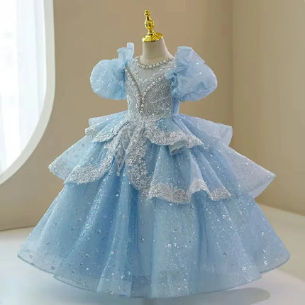2025 Baby Girl Princess Dress Sequin Party Dresses for Children Puff Sleeves Clothing Classy Flower Weddings Girls Costumes