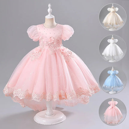 Fashion Flower Girl Dresses for Weddings Short Sleeve Lace Mesh Girls Sequin Dress Summer Children Girls Party Dresses 3-12Years