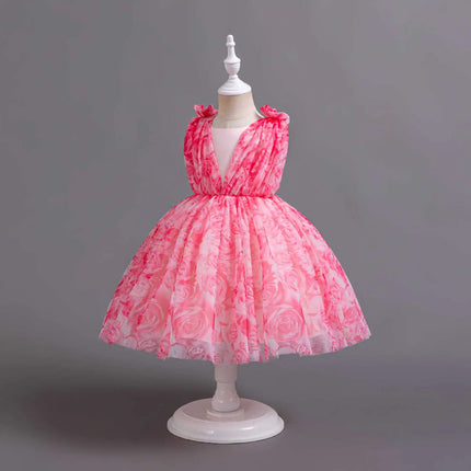 HETISO Princess Rose Floral Chiffon Dress for Girls Lace Tutu Summer Kids Clothing for Wedding Birthday Party New Year