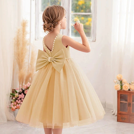 2-10 Years Girls Princess Dress Summer Tulle Big Bow Girls Wedding Dress Piano Performance Costume Host Costume New Kids Clothes