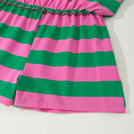 Rose Stripe Dolman Tee Drawstring Skort Athletic 2pcs Set