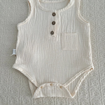 3M-3Y Summer Casual Infant Bodysuit Gauze Solid Color Sleeveless Romper for Baby Girls Boys Soft Cotton Breathable Jumpsuit