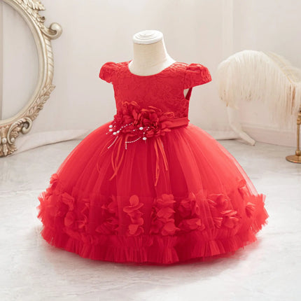 Infant Baby Toddler Girl Princess Birthday Dress Lace Tutu Flower Detail High-Quality Sweet Cute Formal Party Wedding Evening