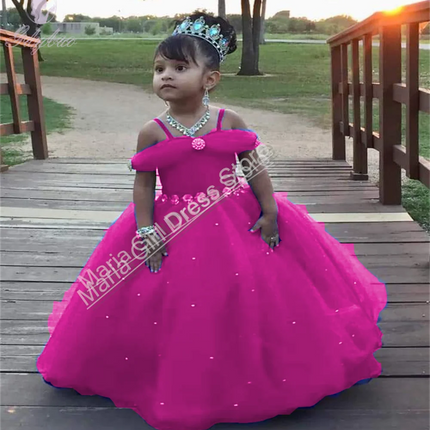 Royal Blue Princess Festive Dresses Tulle Elegance Flower Girl Dresses  For Wedding Baptism Toddler Official Events