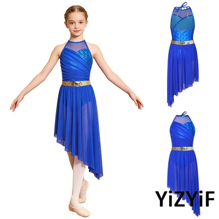 Kids Girls Church Modern Dance Clothing Princess Pageant Party Performance Dress Child Jazz Dance Bodysuit Dress Jazz Dancewear