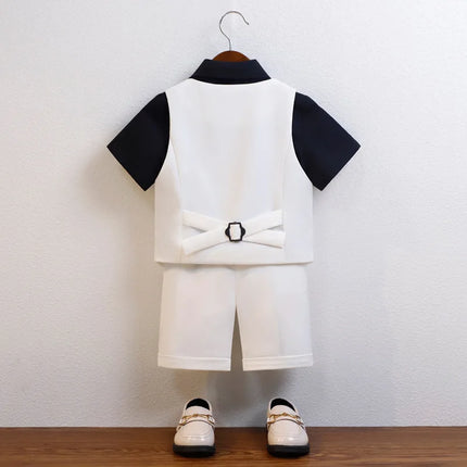 Kids Vest Shirt Shorts Bowtie Ceremony Costume Boys Silm Fit Wedding Dress Children Summer Green Breathable Photography Suit