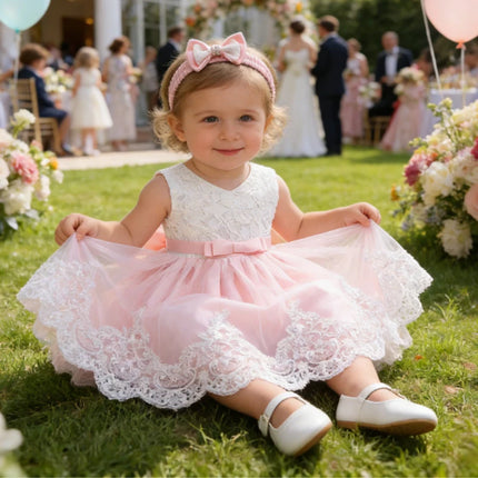 White Dress For Girls Puffy Flower Princess Dress 3M-3T Toddler Baby Girls Dress Pageant Wedding Flower Girls Dress Formal Gown