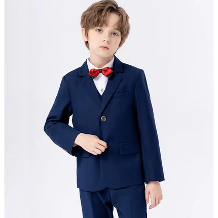 Boys Navy Blue Suit For Wedding Teenager Kids Formal Ceremony Tuxedo Dress Children Photograph Blazer Party Performance Costume