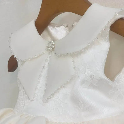 Girls Princess Dress White Flower Girl Gown for Birthday Party Pageant Host Baby First Birthday Celebration Wedding Kids Clothes