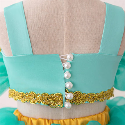 Baby Girls Jasmine Princess Dresses Girl Cosplay Party Dress Toddler Birthday Baptism Tulle Gown Kids Christmas Pageant Costumes