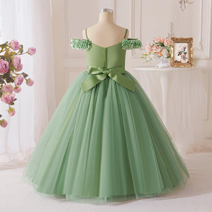 Fashion Flower Wedding Bridesmaids Girl Dresses Elegant Tulle Birthday Party Princess Prom Dress for Girls Bow Evening Costumes