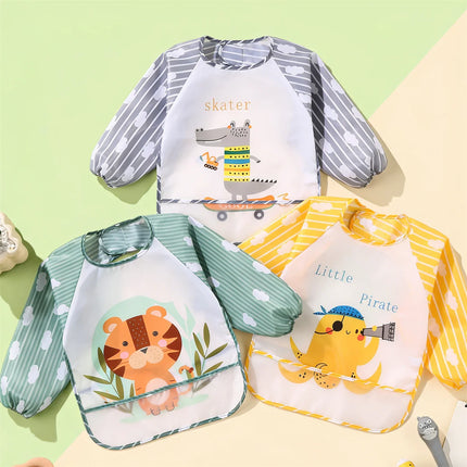 2pcs Waterproof Full Sleeve Baby Bibs Children Apron Long Sleeve Feeding Smock Kids Eating Breastplate Infant Scarf Clothing