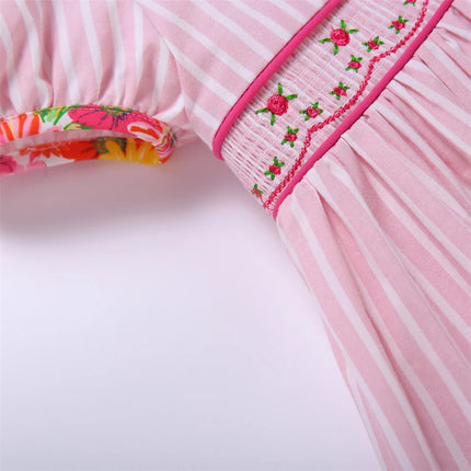 Pettigirl Girls Summer Pink Smocked Princess Dresses with Flower Embroidery for Kids Children Wedding Party 261012Years Old