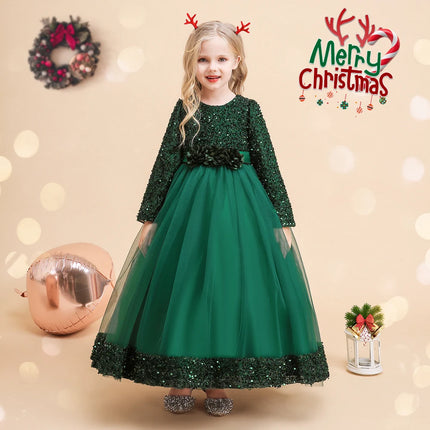Christmas Princess Dress For Girls Children Costume Long Sleeve Sequin Wedding Evening Vestidos Kids Girl Birthday Party Dresses