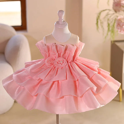 Flower Girls Wedding Pink Princess Ball Gown Children Cute Birthday Party Performance Dress y1571