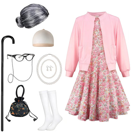 100 Days of School Theme Perform Costume Disguise Party Children Cosplay Costumes Granny Clothes Happy 100th Days of School Gift
