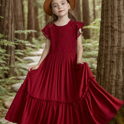 3-14 years Girls Lace Bohemia Long Dresses Baby Kids Flower Wedding Princess Party Dress Vestidos Costume Children Clothing