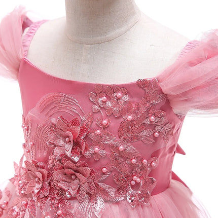 Elegant Wedding Bridemaids Party Girls Dress Tulle Bow Birthday Princess Dresses for Kids Flower Christmas Prom Evening Costumes