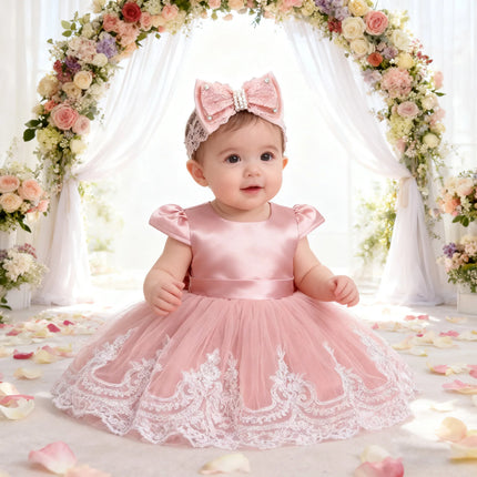 Baby Embroidery Elegant Princess Dress for Girls Luxury Lace Vintage Children Festival Party Gown 0-2Y Formal Weddings Dresses