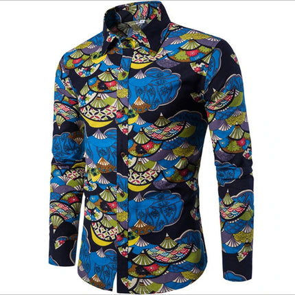 New Autumn Shirts For Men 3D Baroque Long Sleeve Luxury Social Shirt Lapel Oversized Tops Tees Shirts Homme Autumn Clothing 2024