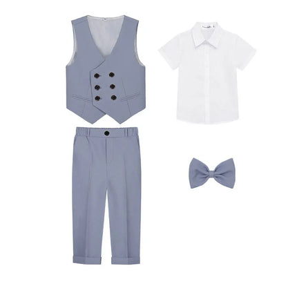 Teenager Kids Beige WaistCoat Shirt Pants Bowtie Tuxedo Dress Boys Vest Suit For Wedding Children Host Photograph Party Costume