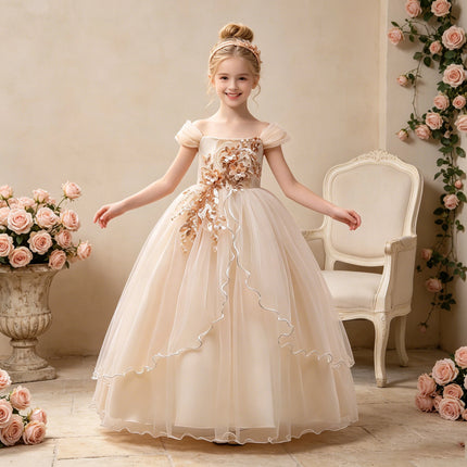 Elegant Wedding Bridemaids Party Girls Dress Tulle Bow Birthday Princess Dresses for Kids Flower Christmas Prom Evening Costumes