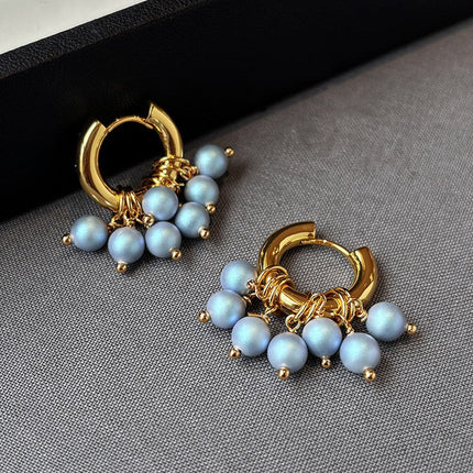 Freshwater Pearl Set: Iridescent Blue Pearl Necklace, Bracelet, and Hoop Earrings