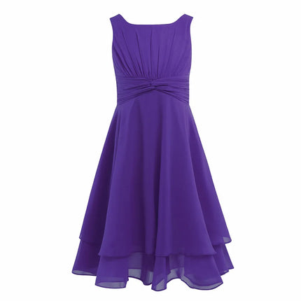 Shiny Rhinestone Chiffon Party Dress for Kids Girls Elegant Princess Birthday Formal Wedding Gown Sleeveless Knee-length Dresses