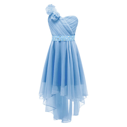Girls Wedding Bridesmaid Dress Summer Elegant Chiffon One Shoulder Sleeveless Long Dress for Birthday Party Evening Prom Gown