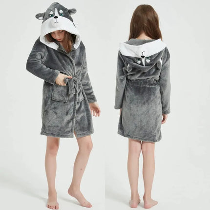 Animal Bathrobes for Girls Children's Pajamas Flannel Winter Boys Husky Robes Kids Home Clothing Baby Girl Warm Soft Nightgown